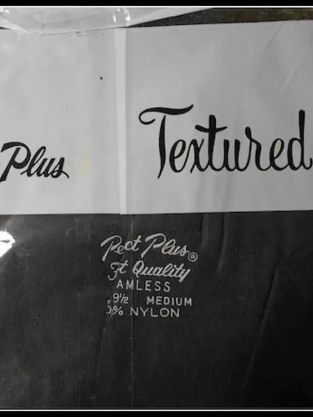 Vintage Flat Knit Textured Nylon Stockings Off Black, Pin Up Retro Hosiery